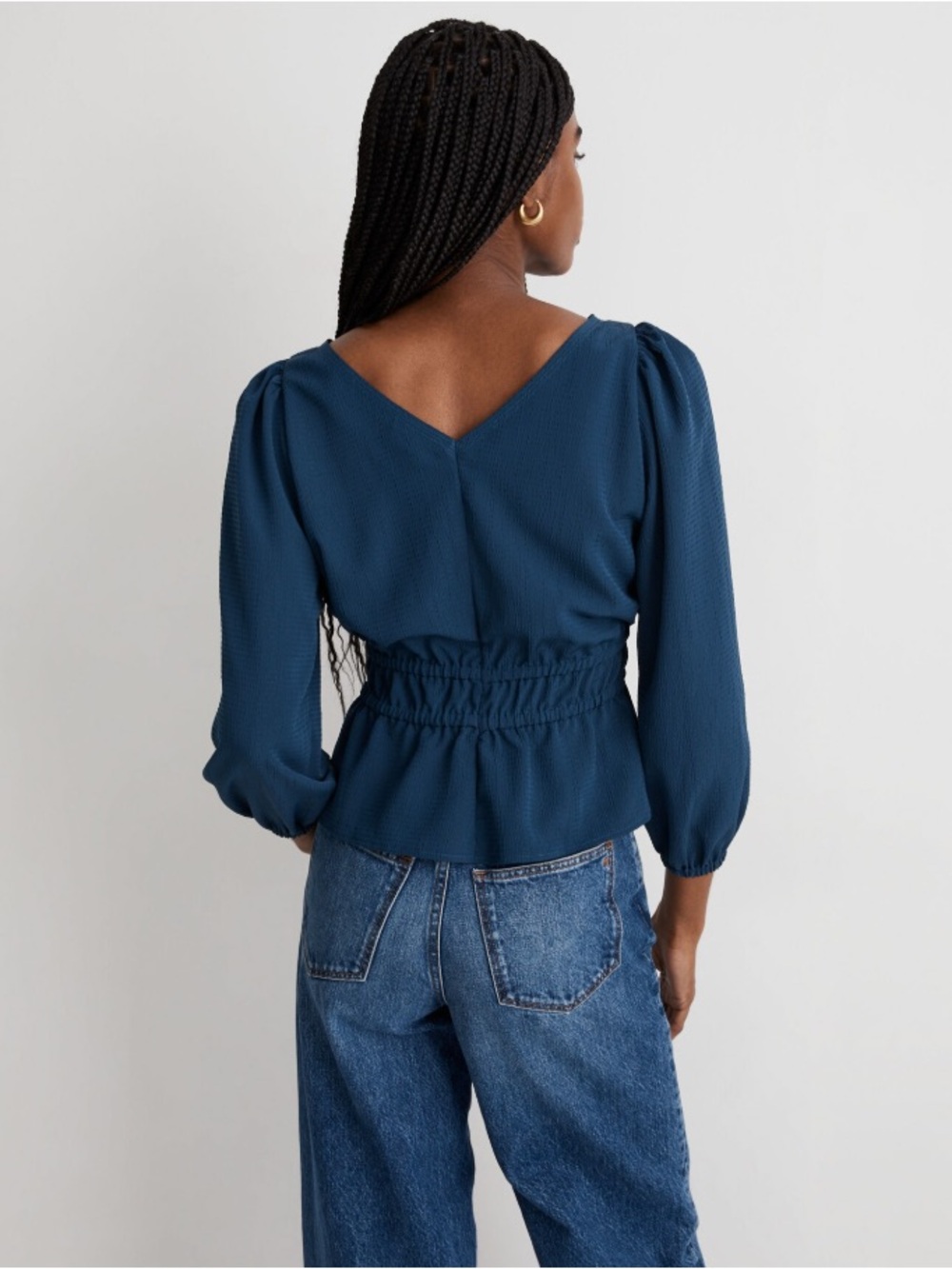 NWOT Madewell Seersucker V-Neck Peplum Renaissance Craftsman Blue Size Small - Picture 2 of 13